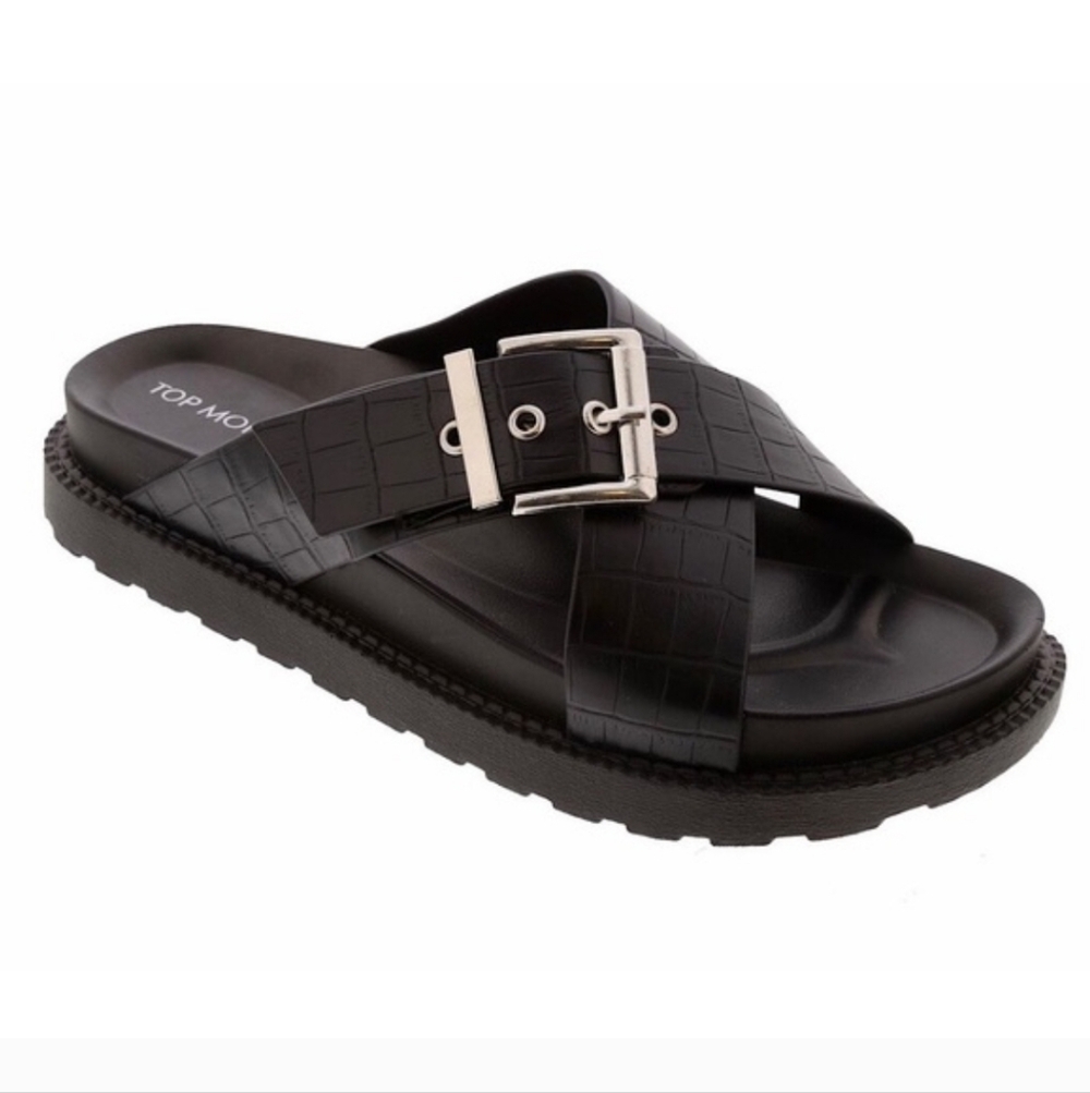TOP Moda Black Croc-Embossed Sandals - Picture 4 of 8